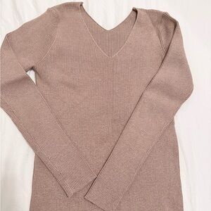 V-Neck Ribbed Long Sleeve Sweater Dress - Blush